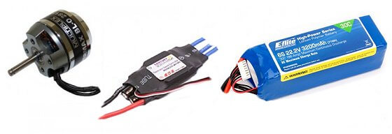Brushless motor, ESC and li-po flight pack